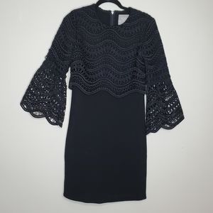 Lela Rose Wool Lace Overlay Midi Dress Size 4 USA